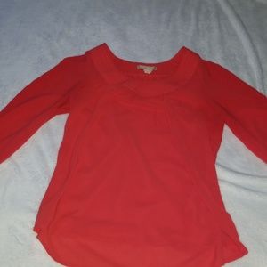 Coral scoop neck sheer blouse